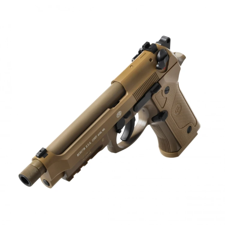 logo i oznaczenia na zamku repliki pistoletu ASG Beretta M9 A3 FDE