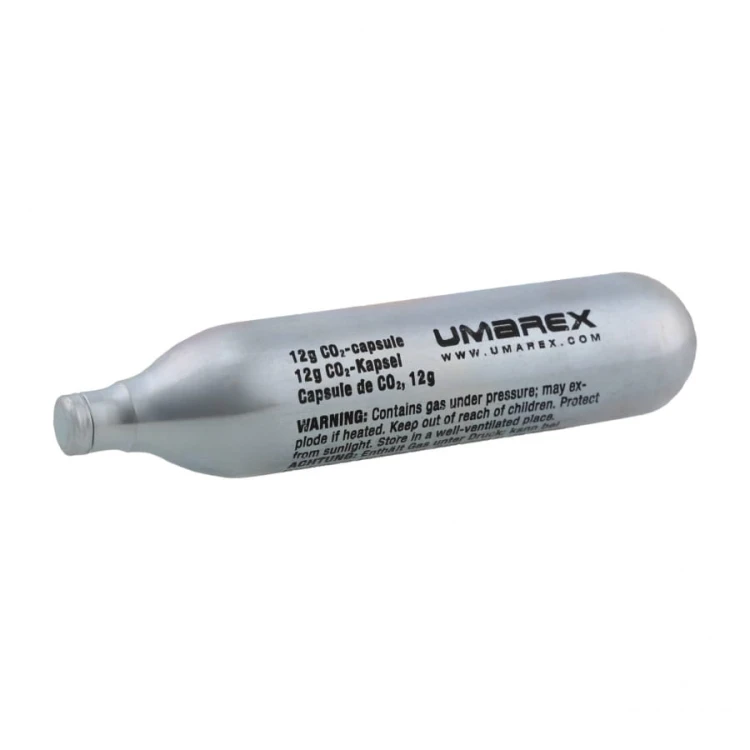 pojedyncza kapsuła CO2 Umarex 12 g na białym tle