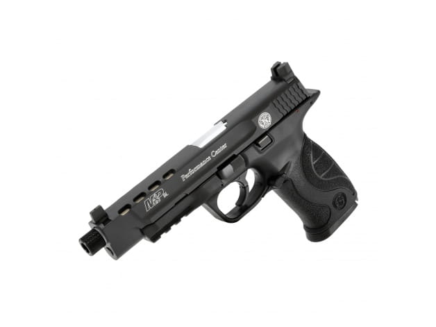zbliżenie na portowany zamek pistoletu M&amp;P9L Performance Center wiatrówka