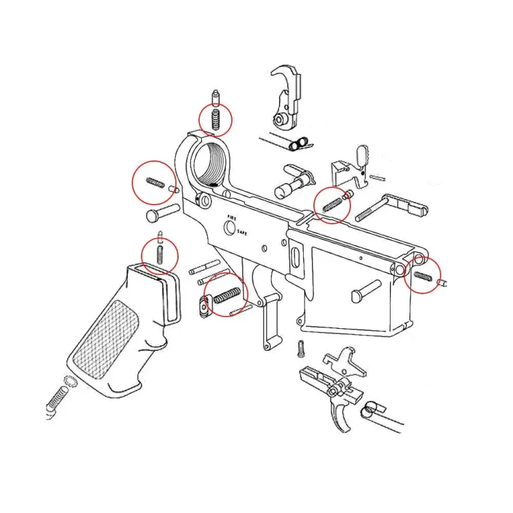 Sprężyny AR-15 – elementy zestawu Eemann Tech w zbliżeniu