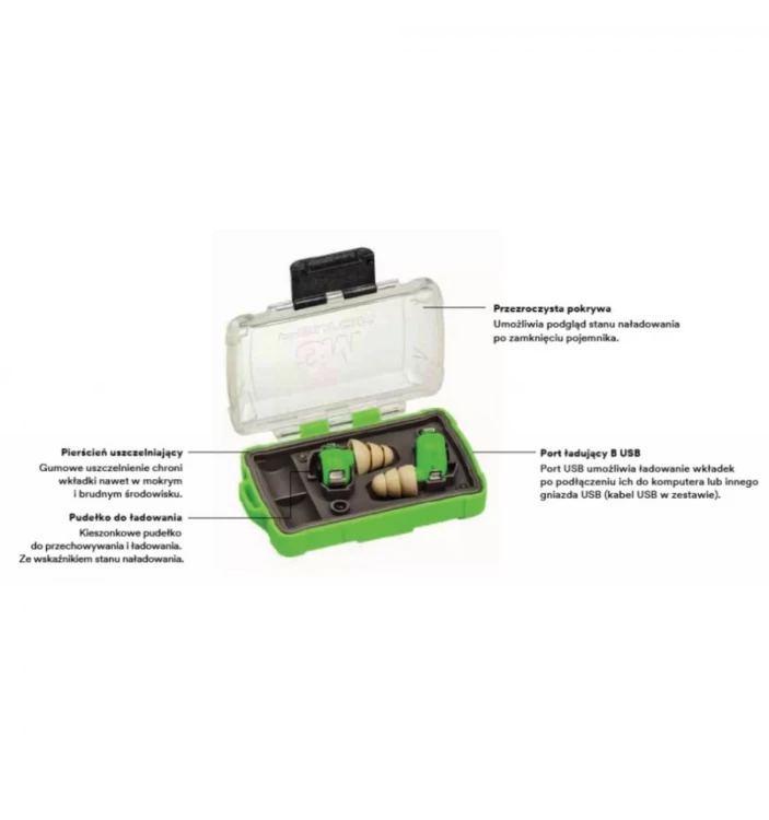Słuchawki 3M Peltor elektroniczne wkładki zielone