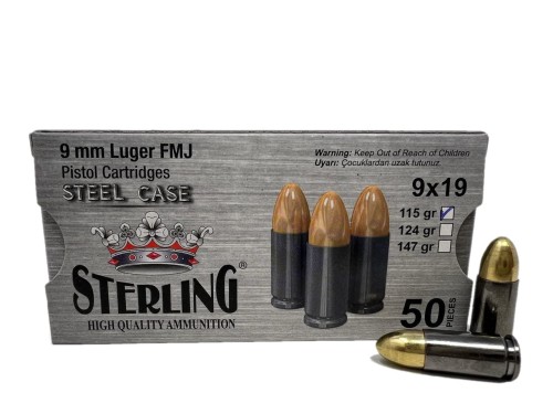 Amunicja Sterling 7,5g stalowa łuska 9mm Luger