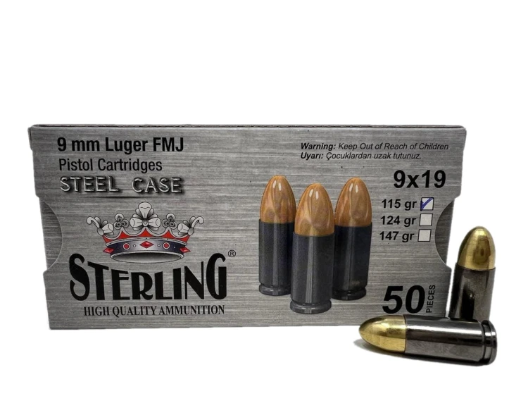 Amunicja Sterling 7,5g stalowa łuska 9mm Luger