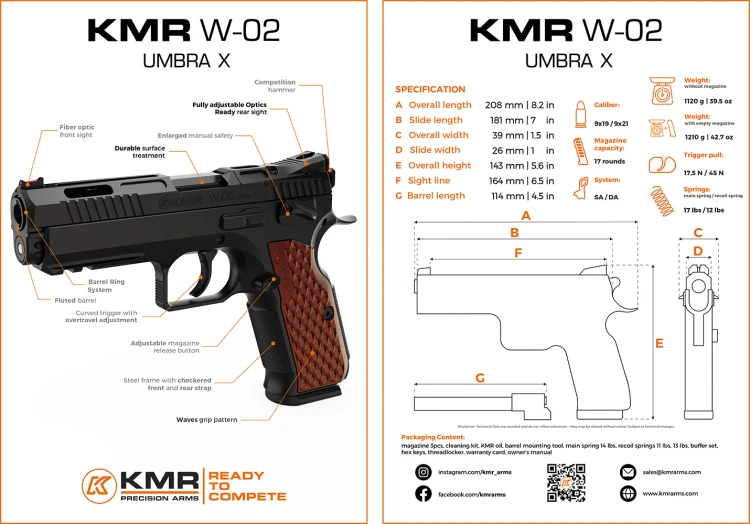 Pistolet KMR W-02 Umbra X OR SA/DA 4,5" 9mm Luger