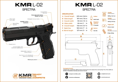 PISTOLET KMR L-02 UMBRA OR SR SA/DA 5' 9MM LUGER