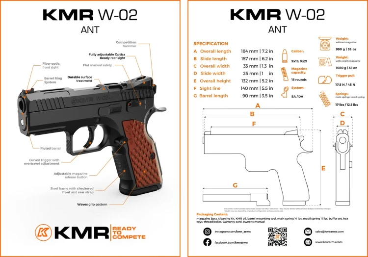 Pistolet KMR W-02 ANT OR SA/DA 3,5'' 9mm Luger