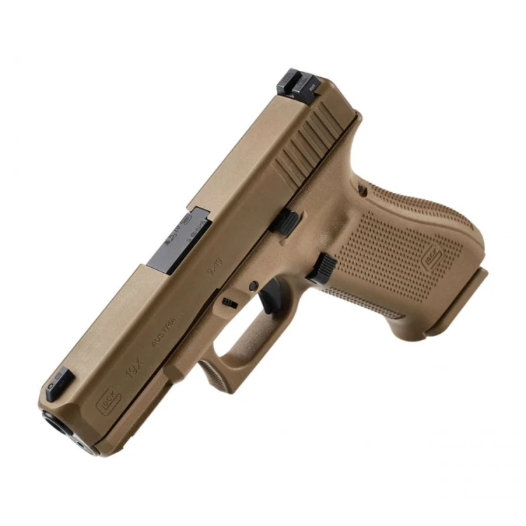 Glock 19X Coyote – zbliżenie na zamek i wykończenie
