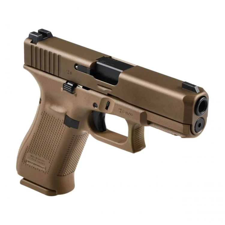 Glock 19X Coyote – widok od góry, linia zamka