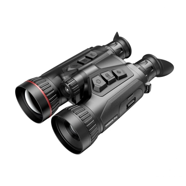 Lornetka termowizyjna HIKMICRO Habrok Pro HX60L z dalmierzem laserowym (LRF), widok z boku.