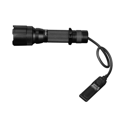 Dwa przyciski sterujące włącznika Fenix AER-02 V2.0: żelowy (chwilowy) i okrągły taktyczny (ciągły).