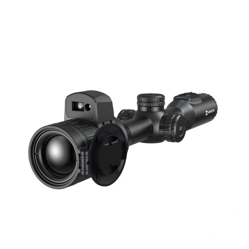 Luneta noktowizyjna HIKMICRO Alpex 4K LRF, ujęcie z boku, z widocznym laserowym dalmierzem.