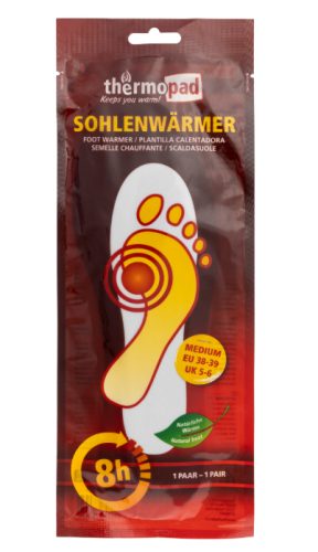 Opakowanie jednorazowego chemicznego ogrzewacza do stóp Thermopad.