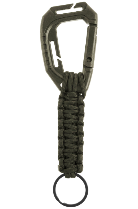 Wytrzymały splot paracord (poliester) breloka Mil-Tec do wykorzystania w sytuacji awaryjnej.