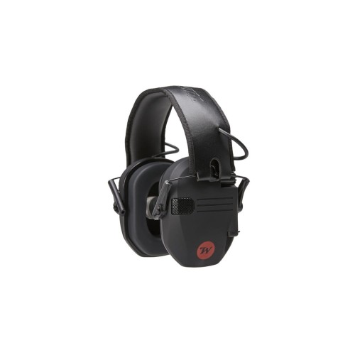 Aktywne ochronniki słuchu Winchester z widocznym pokrętłem regulacji głośności.