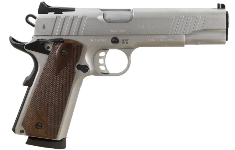 Pistolet Tanfoglio FT 1911 Silver w kalibrze .45 ACP – widok boczny.